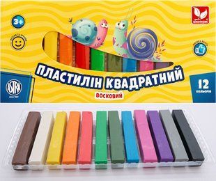 Пластилiн Школярик 12 кол квадратний восковий, 210 гр 83813908-UA фото
