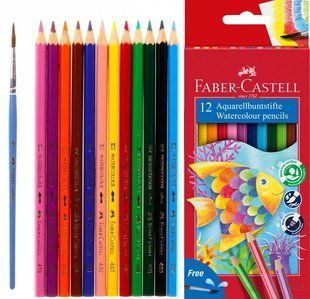 Олівці кольорові Faber_Castell 12 кольорів акварельні з пензликом 114413 фото