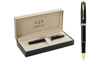 Ручка перова Parker Sonnet Stainless Steel GT Black черний лак, позолота, синій 85 812 фото