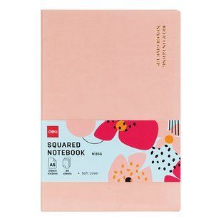Записна книга Deli А5 тверда обкладинка на гумці клітка, 80 арк, рожевий EN135G фото