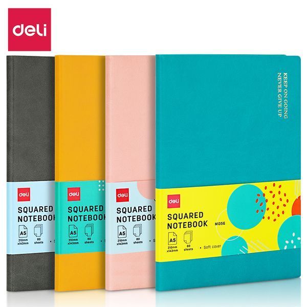 Записна книга Deli А5 тверда обкладинка на гумці клітка, 80 арк, помаранчевий EN135G фото