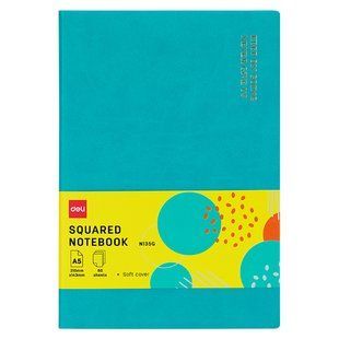 Записна книга Deli А5 тверда обкладинка на гумці клітка, 80 арк, блакитний EN135G фото