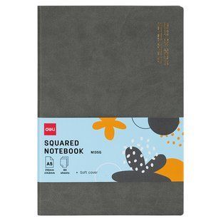Записна книга Deli А5 тверда обкладинка на гумці клітка, 80 арк, сiрий EN135G фото