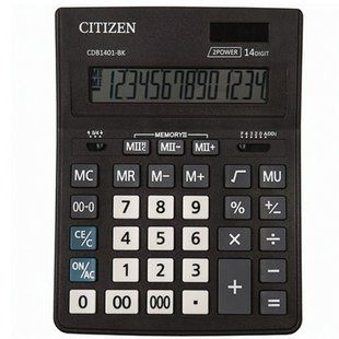 Калькулятор настільний Citizen CDB-1401BK бухгалтерський, 14 розрядів, 155 х 205 х 28 мм CDB-1401BK фото