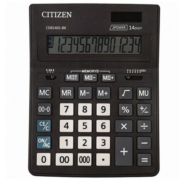 Калькулятор настільний Citizen CDB-1401BK бухгалтерський, 14 розрядів, 155 х 205 х 28 мм CDB-1401BK фото