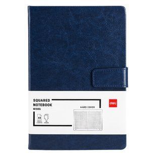 Записна книга Deli А5 тверда обкладинка з ремінцем клiтка, 96, синій EN138G фото