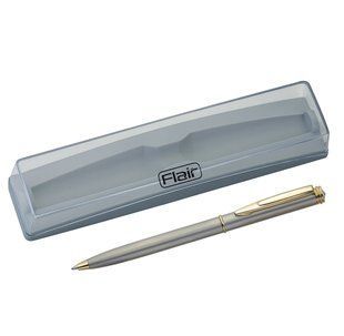 Ручка кулькова Flair Long Champ сатiн голд срiбна з прозорим футляром 1014ф фото