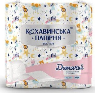 Папір туалетний Кохавинська папiрня 3-шар Дитячий, 4 рул (19,5 м) 58770675 фото