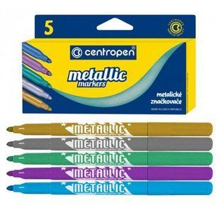 Набір із перманентних маркерів Centropen Metallic клиновидних 2-3 мм, 5 кольорів 8690/5 фото