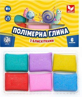 Глина полiмерна Школярик Яскраво-дивовижна 6 кол з блискiтками, 120 гр 304109001-UA фото