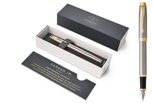 Ручка перова Parker IM Brushed Metal позол., синій 22 211 фото