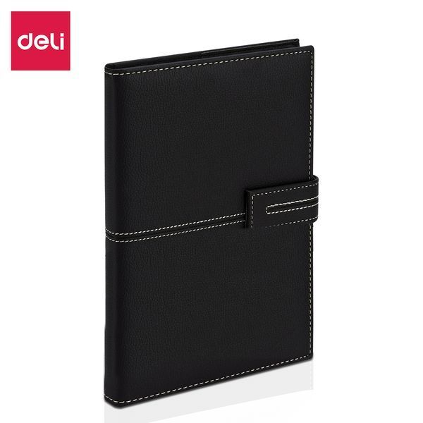 Записна книга Deli А5 тверда обкладинка на кнопці клiтка, 120 арк, чорний EN142G фото
