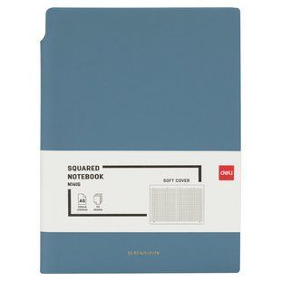 Записна книга Deli А5 м'яка обкладинка клiтка, 112 арк, синій EN141G фото