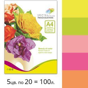 Папір офісний кольоровий асорті неон А4 75 гр/м2 100 арк (5кол х 20 арк) Spectra_Color 16.4242 фото