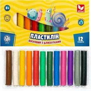 Пластилiн Школярик 12 кол круглий восковий з блискiтками, 156 гр 303107001-UA фото