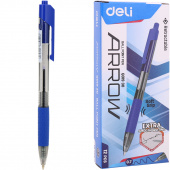 Ручка кулькова Deli EQ01930 синiй Arrow 0,7 автомат гумовий грип, тонований корпус